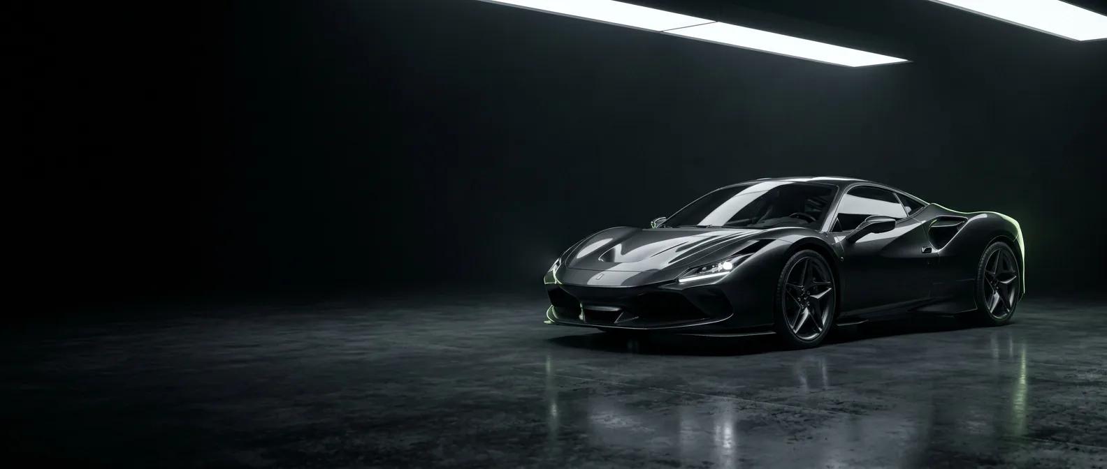 Dark performance car in a studio