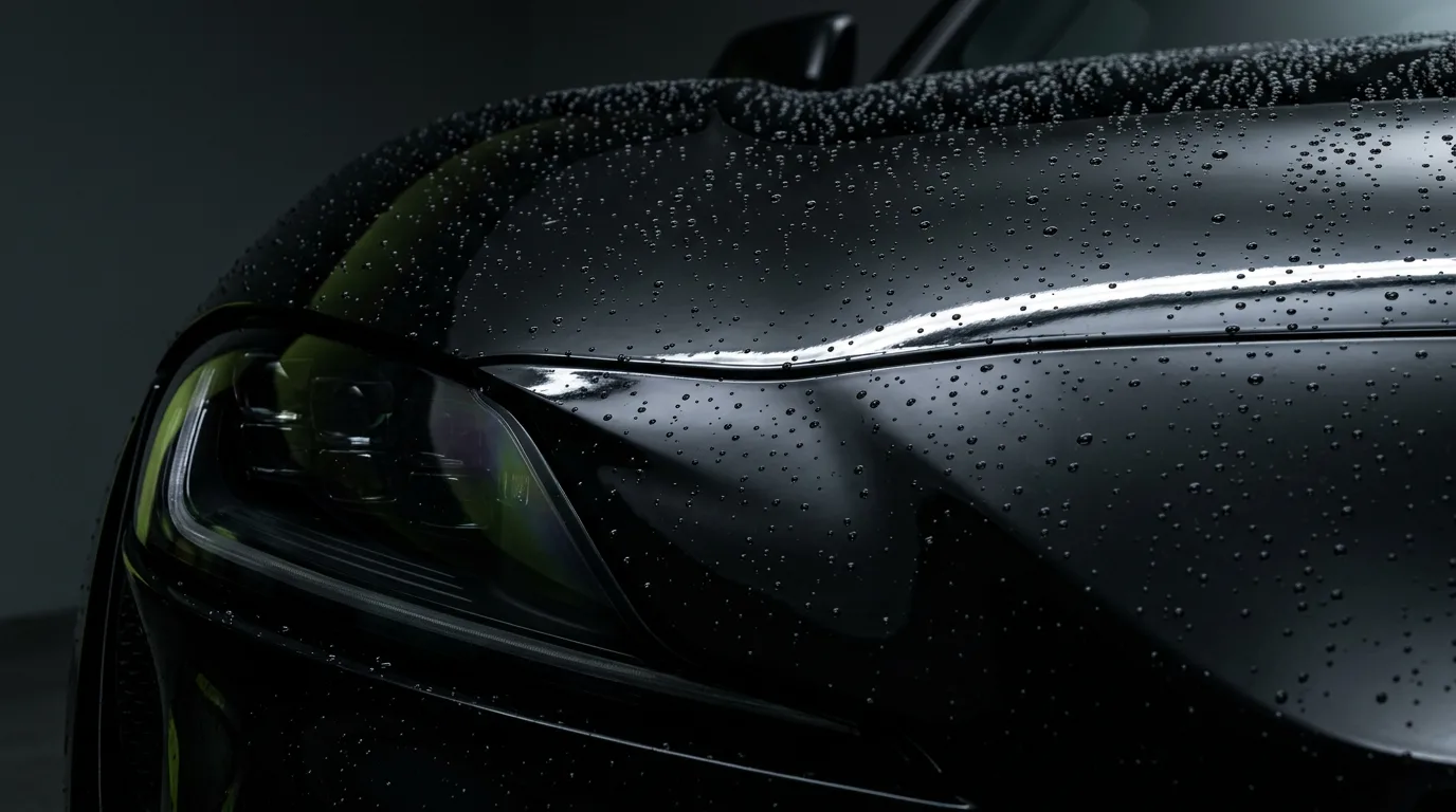 Water beading on glossy paint protected by clear film